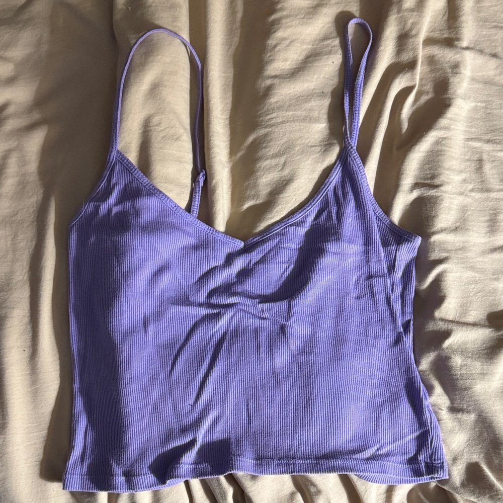 Purple Ribbed Crop Top